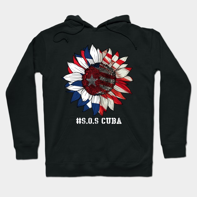 Sunflower SOS Cuba Flag, Cuban Fist, Free Cuba Libre Hoodie by Johner_Clerk_Design